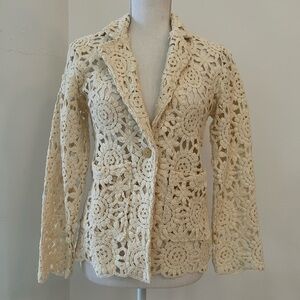 Zara Cream Floral XS Crochet Blazer ~ NWT